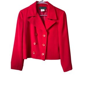 HARVE BENARD Red Double Breasted Blazer Jacket Women's Size 8 Tailored Fit